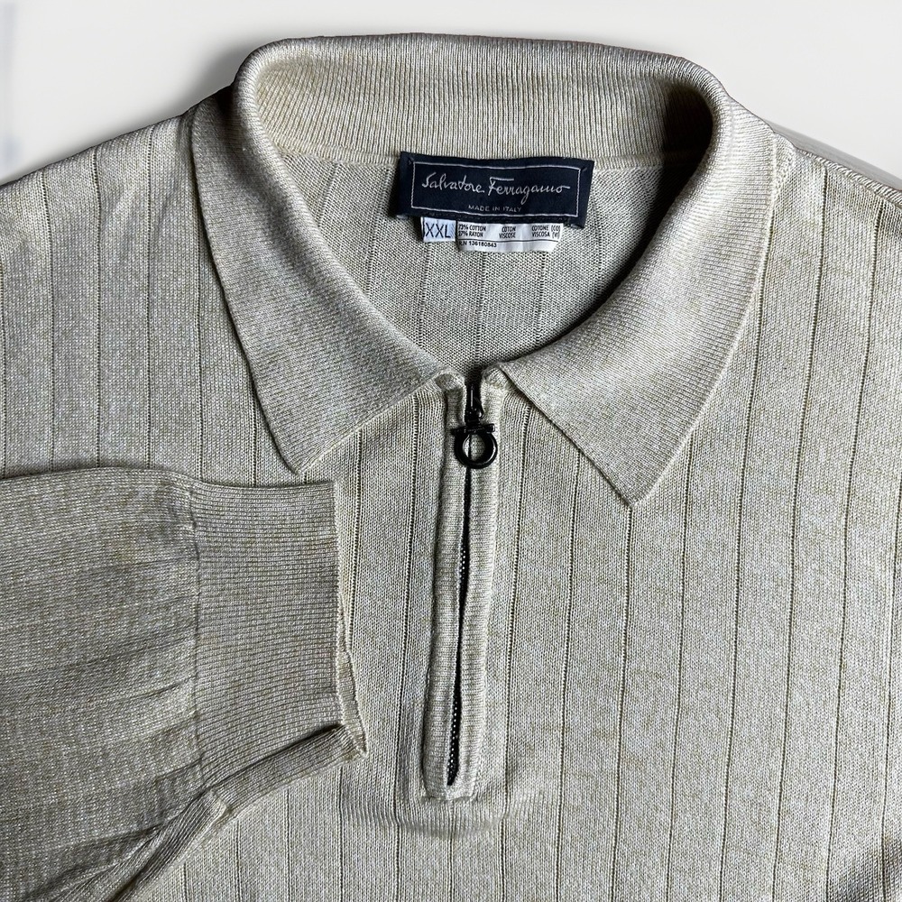 Salvatore Ferragamo Polo Shirt Men XXL Tony Soprano Casual Golf Knit Rayon Blend